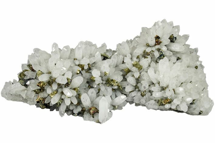 Quartz Crystal Cluster with Golden Chalcopyrite - China #205523